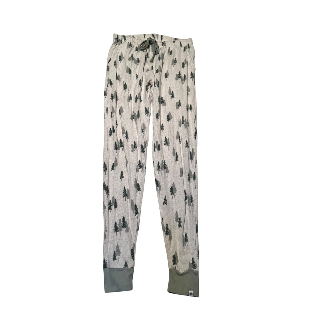 Honest Baby Clothing Women's Sz Medium Pajama Pant Jogger Beige Green Pine Trees